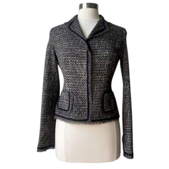 Bergdorf Goodman Grey Brown Silk Lined Wool Tweed High-end Blazer Size S - Picture 2 of 16